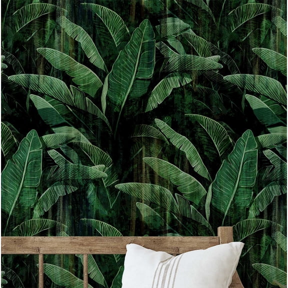 S4Sassy Banana Leaf Wallpaper - Green Wall Covering, 25" x 360" Self-Adhesive Vinyl Wall Paper, Decorative Walls Wrap, Easy DIY Walls Covering For Bedroom, Living Room, Living Space