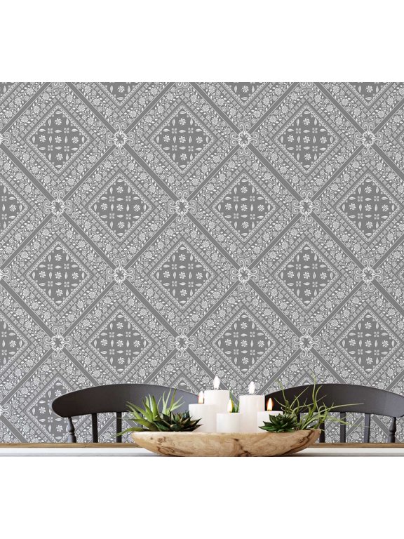 Bandhani Tile Wallpaper - Asian Style Wall Covering, 25" x 60" Self-Adhesive Wallpaper, Decorative Wall Wrap, Easy DIY Decor For Bedroom, Living Room, Living Spaces - Gray