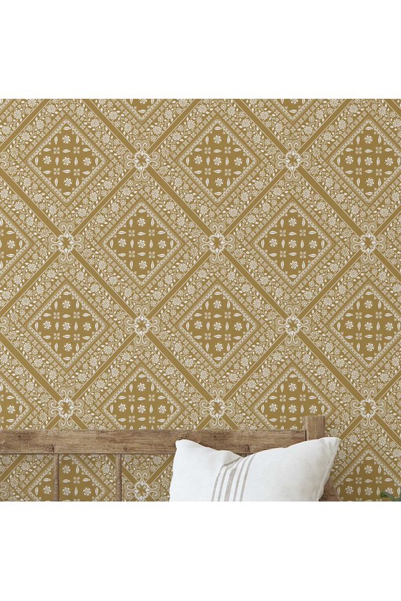 Bandhani Tile Wallpaper - Asian Style Wall Covering, 25" x 60" Self-Adhesive Wallpaper, Decorative Wall Wrap, Easy DIY Decor For Bedroom, Living Room, Living Spaces - Yellow