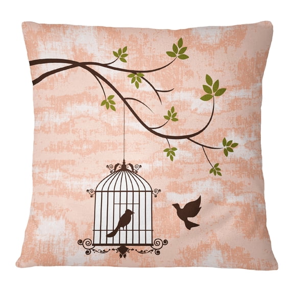 S4Sassy Bird Cage Print Decorative Square Peach Cushion Cover Throw Pillow Case - Choose Size