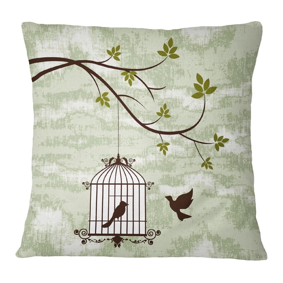 S4Sassy Bird Cage Print Mint Decorative Square Cushion Cover Throw Pillow Case - Choose Size
