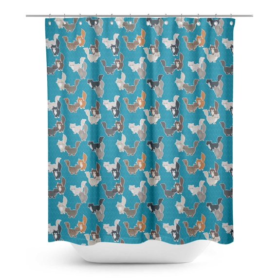 S4Sassy Blue Cats Geometric Printed Bathroom Curtain Waterproof Shower Drapes-60 x 70 Inch