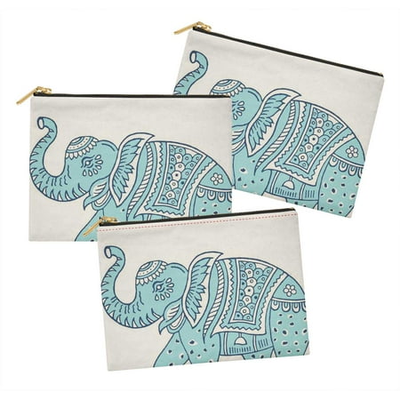 S4Sassy Blue Elephant Animal 3 Pc Printed Multipurpose Zipper Make Up Pouch Toiletry Bag Organizer-6 x 8 Inches