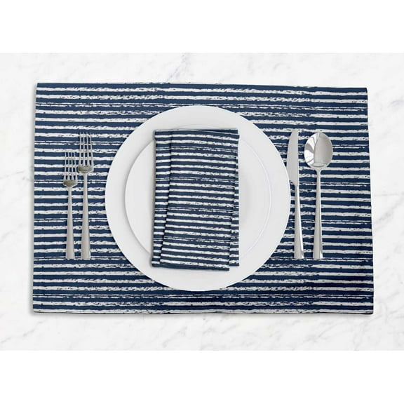 S4Sassy Blue Geometric Check Washable Placemats & Napkins Table Decor Dining Mats