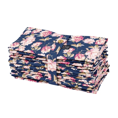 S4Sassy Blue Leaves & Carnation Floral Dinner Holiday Napkins Printed Fall Fabric Napkins Decorative Napkins