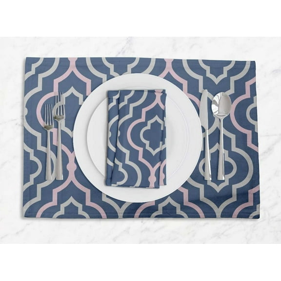 S4Sassy Blue Quarterfoil Geometric Washable Placemats & Napkins Table Decor Dining Mats
