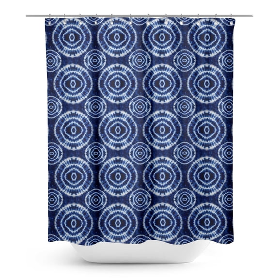 S4Sassy Blue Tie & Dye Shibori Decorative Waterproof Printed Shower Curtain Roller Hooks Drapes-60 x 75 Inch