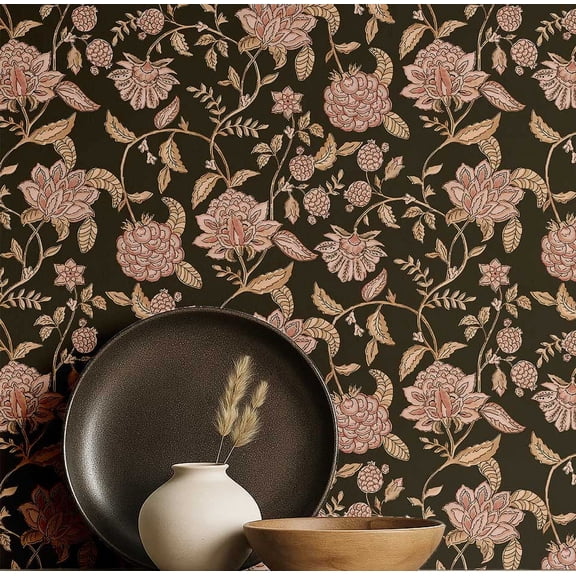 S4Sassy Botanical Floral Wallpaper - Gray Wall Covering, 25" x 360" Self-Adhesive Vinyl Walls Paper, Walls Wrap, Easy DIY Wall Covering For Farmhouse Bedroom, Living Room, Cabinets
