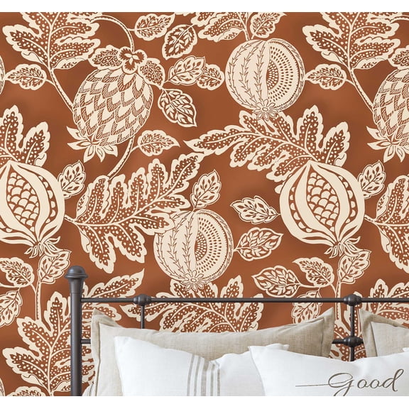 S4Sassy Botanical Pomegranate Wallpaper- Brown Wall Covering, 25" x 60" Self-Adhesive Vinyl Wallpaper, Walls Wrap, Easy DIY Wall Covering For Farmhouse Bedroom, Room, Cabinets, Living Spaces