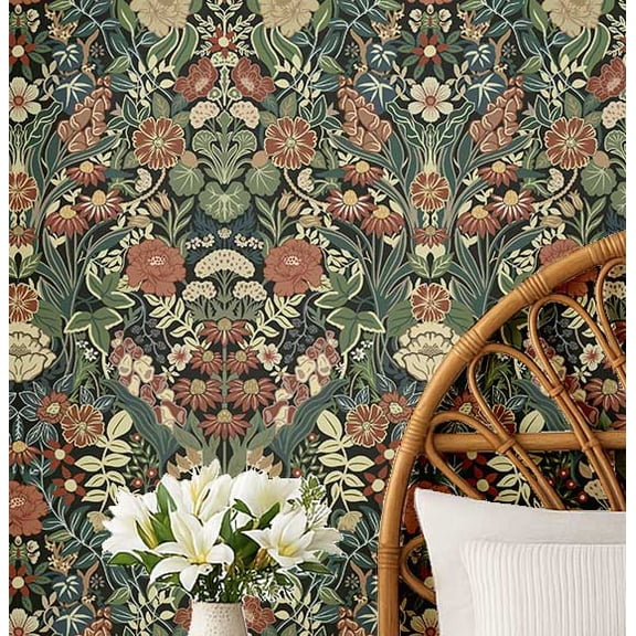 S4Sassy Botanical Wallpaper - Brown Wall Covering, 25" X 60" Self-Adhesive Vinyl Walls Paper, Wall Wrap, Easy Diy Walls Covering For Farmhouse Bedroom, Living Room, Cabinets, Living Spaces