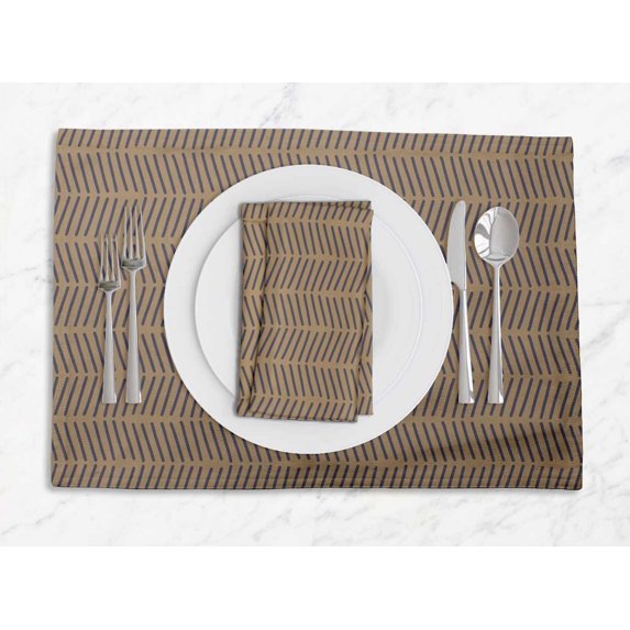 S4Sassy Brown Line Geometric Washable Placemats & Napkins Table Decor Dining Mats