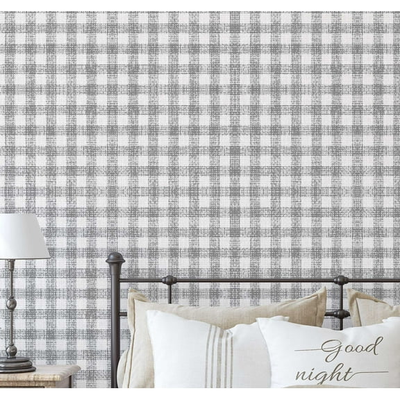 S4Sassy Checks Wallpaper Gray Walls Covering, 25" x 120" Self-Adhesive Vinyl Wall Paper, Decorative Wallwrap, Easy DIY Wall Covering For Bedroom, Living Room, Living Space