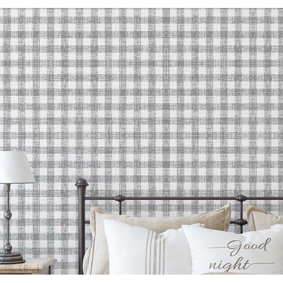 S4Sassy Checks Wallpaper Gray Walls Covering, 25" x 120" Self-Adhesive Vinyl Wall Paper, Decorative Wallwrap, Easy DIY Wall Covering For Bedroom, Living Room, Living Space