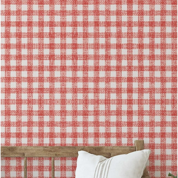 S4Sassy Checks Wallpaper Orange Walls Covering, 25" x 120" Self-Adhesive Vinyl Wall Paper, Decorative Wallwrap, Easy DIY Wall Covering For Bedroom, Living Room, Living Space