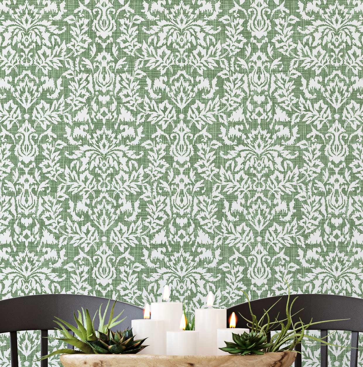 S4Sassy Classic Floral Wallpaper- Green Wall Covering, 25