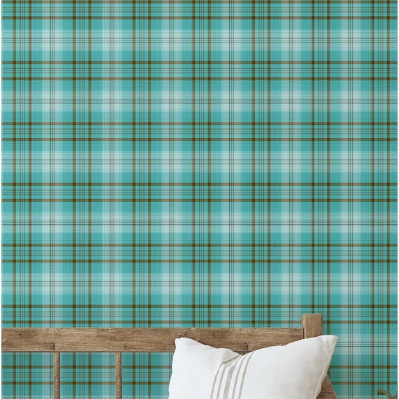 S4Sassy Classic Plaid Wallpaper Blue Walls Covering, 25" x 120" Self-Adhesive Vinyl Wall Paper, Decorative Wallwrap, Easy DIY Wall Covering For Bedroom, Living Room, Living Space