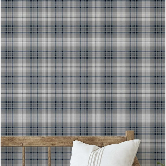 S4Sassy Classic Plaid Wallpaper Gray Walls Covering, 25" x 120" Self-Adhesive Vinyl Wall Paper, Decorative Wallwrap, Easy DIY Wall Covering For Bedroom, Living Room, Living Space