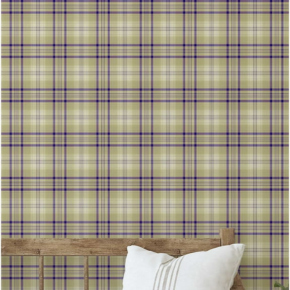 S4Sassy Classic Plaid Wallpaper Green Walls Covering, 25" x 120" Self-Adhesive Vinyl Wall Paper, Decorative Wallwrap, Easy DIY Wall Covering For Bedroom, Living Room, Living Space