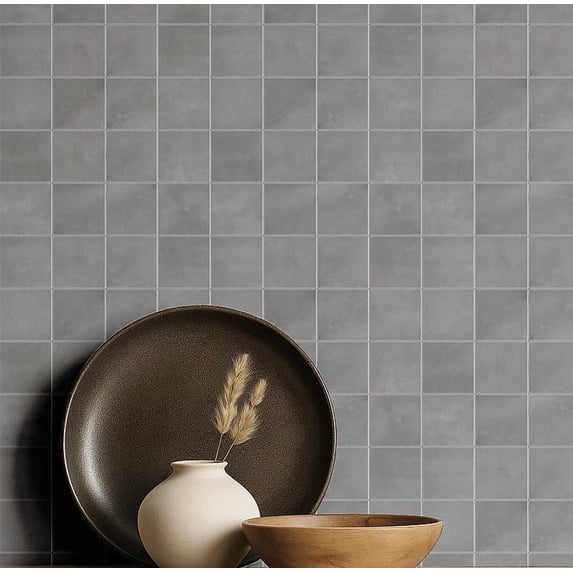 S4Sassy Classic Tile Wallpaper - Gray Wall Covering, 25" X 60" Self-Adhesive Textured Vinyl Wall Paper, Walls Wrap, Elegant Removable Wallpaper For Living Room, Office, Hallway, Study Room