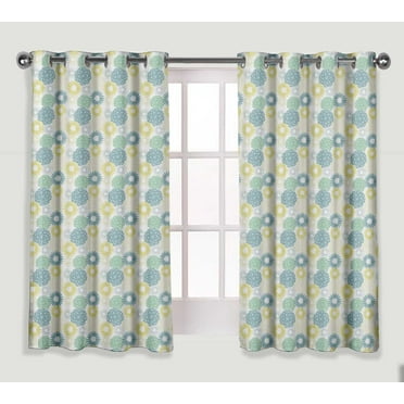 S4Sassy Cotton Duck Artistic Flower White Mandala Set Of 2 Panel Eyelet Bed Room Short Window&nbsp;Curtains&nbsp;Drapes- 54X56 Inches