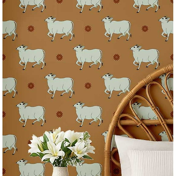 S4Sassy Cow Animal Print Wallpaper - Asian Style Wall Covering, 25" X 120" Self-Adhesive Vinyl Walls Paper, Decorative Wallwrap, Easy Diy Walls Covering For Bedroom, Living Room - Brown