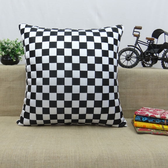 S4Sassy Décor Black & White Pillowcase Check Ribbon Throw Decorative Cushion Cover Handmade Pillow Cover 16 x 16