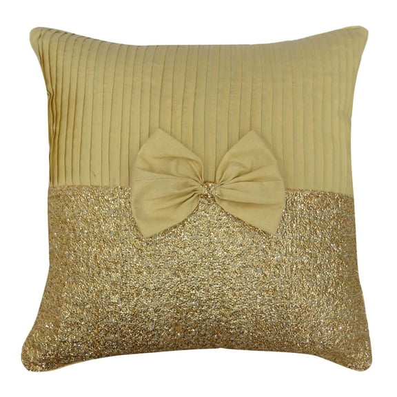 S4Sassy Decor Gold Sequins Decorative Cushion Cover Bow Gift Pillowcase Square Pillow Cover 12 x 12