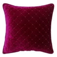 thumbnail image 1 of S4Sassy Decorative Hand Beaded Quilted Cushion Cover Case Royal Velvet Pillowcase Square Throw - Magenta 18 x 18, 1 of 1