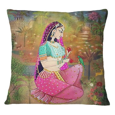 S4Sassy Decorative Mughal Print Square Cushion Cover&nbsp;Multicolor Pillow Case -14 x 14 Inches
