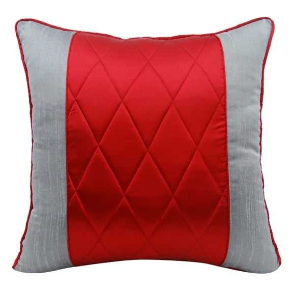 S4Sassy Decotaive Quilted Satin Cushion Case Red Grey Pillow Case Square Throw 20 x 20