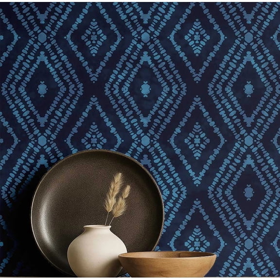 S4Sassy Diamond Ikat Wallpaper - Blue Wall Covering, 25" x 60" Self-Adhesive Textured Vinyl Walls Paper, Wallwrap, Easy DIY Wall Covering For Boho aesthetic wall decor, Living Room, Living Spaces