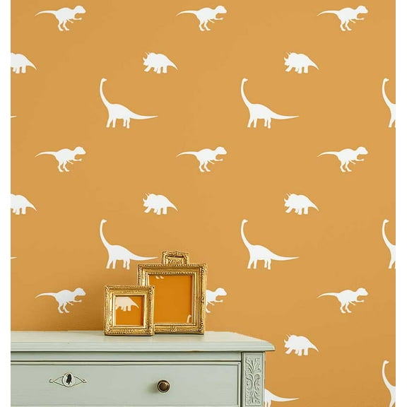 S4Sassy Dinosaur Print Wallpaper - Yellow Wall Covering, 25" X 60" Self-Adhesive Plain Vinyl Wallpaper, Wallwrap, Easy Diy Wall Covering For Kids Bedroom, Kids Room Decor, Playroom
