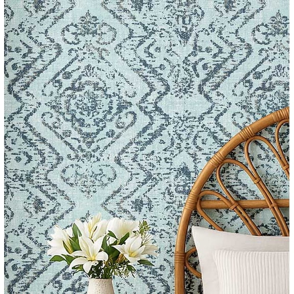 S4Sassy Distressed Geometric Wallpaper - Blue Wall Covering, 25" X 60" Self-Adhesive Vinyl Walls Paper, Wall Wrap, Easy Diy Walls Covering For Farmhouse Bedroom, Living Room, Cabinets, Living Spaces