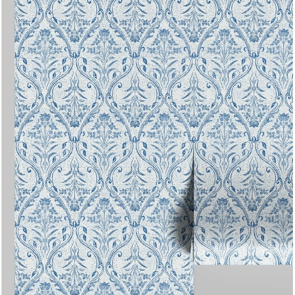 S4Sassy Elegant Floral Arch Wallpaper Blue Walls Covering, 25" x 120" Self-Adhesive Vinyl Wall Paper, Walls Wrap, Easy DIY Wall Covering For Farmhouse Bedroom, Living Room, Cabinets, Living Spaces
