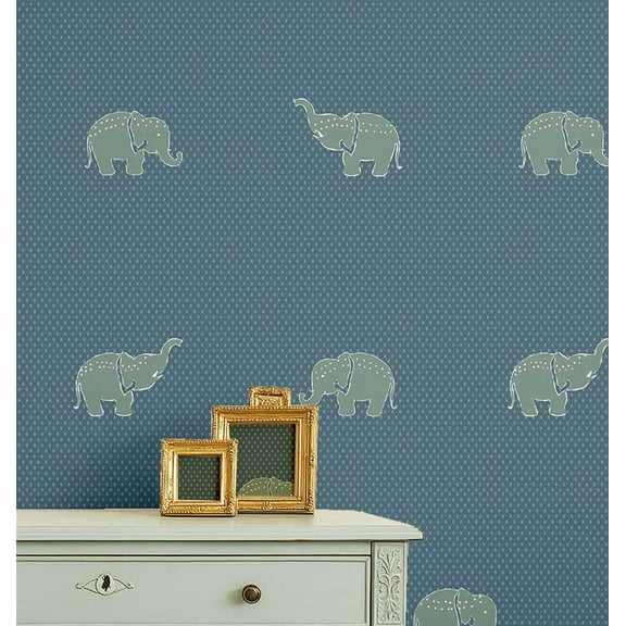 S4Sassy Elephant Print Wallpaper - Blue Wall Covering, 25" x 60" Self-Adhesive Textured Vinyl Walls Paper, Wallwrap, Easy DIY Wall Covering For Kids Bedroom, Kids room wall decor, Playroom wallpaper