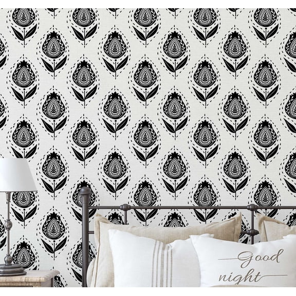 S4Sassy Ethnic Paisley Leaf Wallpaper- Asian Style Walls Covering, 25 x 120 Self-Adhesive Vinyl Wall Paper, Decorative Wallwrap, Easy DIY Wall Covering For Bedroom, Living Room, Living Spaces- Grey