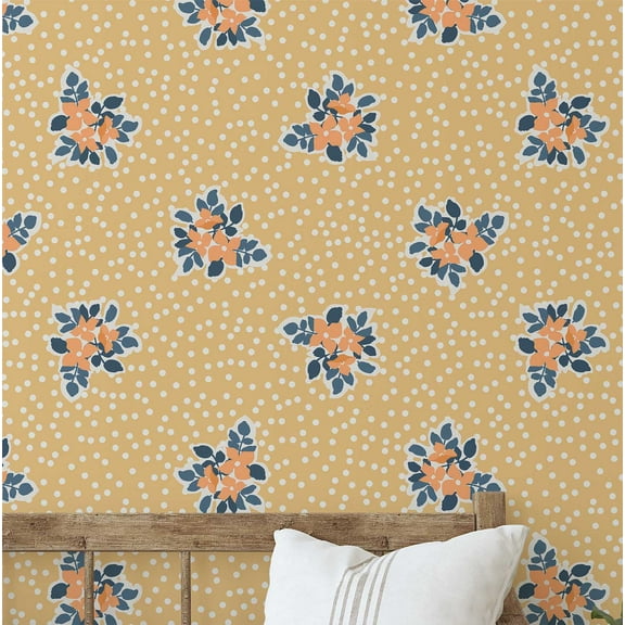 S4Sassy Floral Polka Dot Wallpaper- Orange Wall Covering, 25" X 60" Self-Adhesive Plain Vinyl Wallpaper, Wallwrap, Easy Diy Wall Covering For Kids Bedroom, Kids Room Decor, Playroom