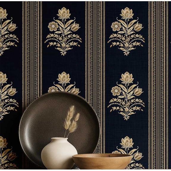 S4Sassy Floral Striped Wallpaper- Blue Wall Covering, 25" X 240" Self-Adhesive Textured Vinyl Walls Paper, Wall Wrap, Diy Walls Covering For Farmhouse Bedroom, Living Room, Living Space