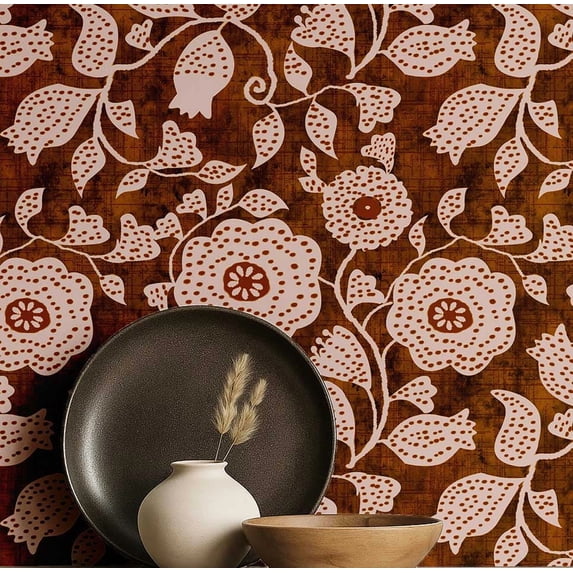 S4Sassy Floral Vine Wallpaper - Brown Wall Covering, 25" x 240" Self-Adhesive Vinyl Walls Paper, Wallwrap, Easy DIY Wall Covering For Boho aesthetic wall decor, Living Room, Living Spaces