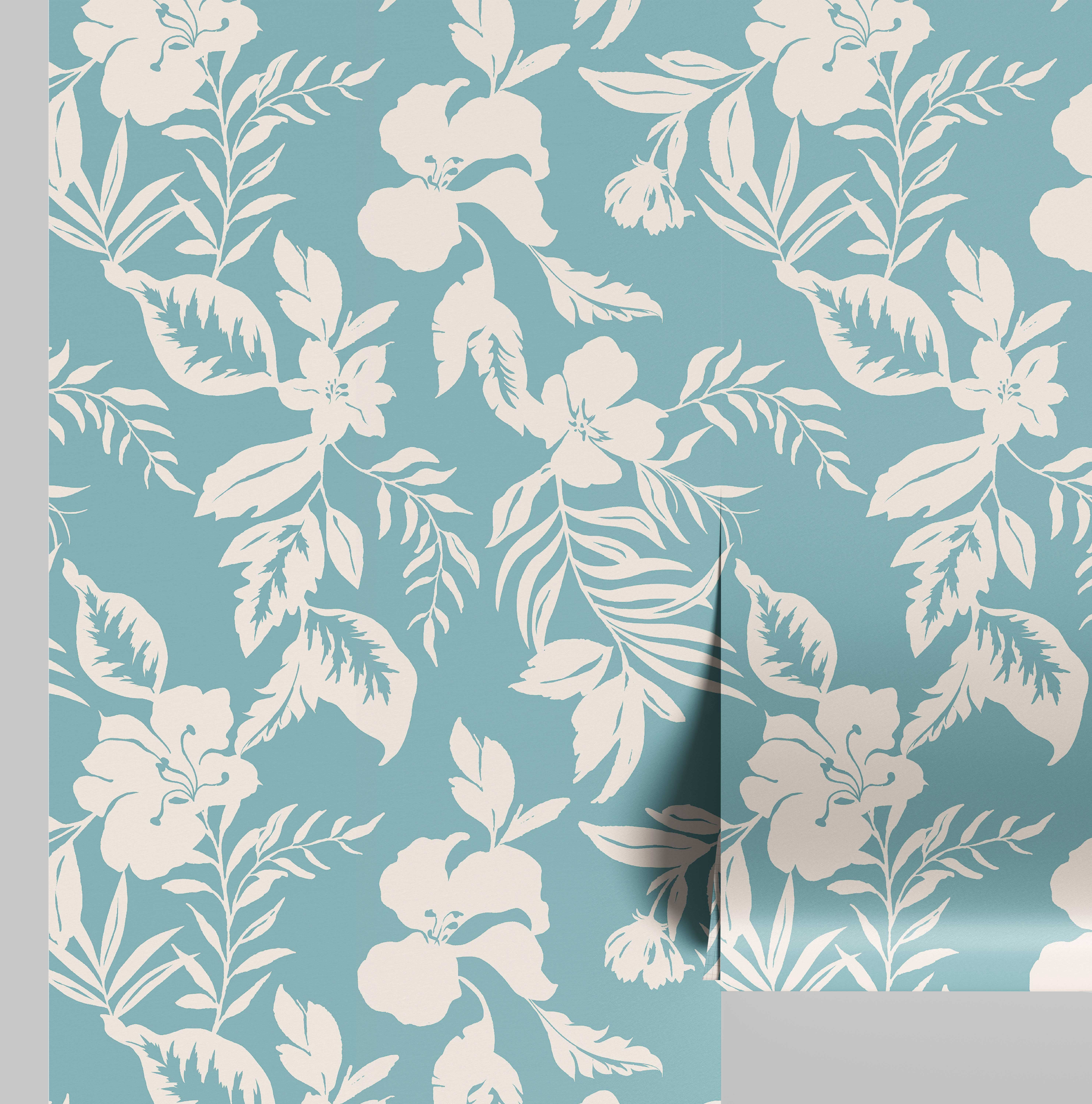 S4Sassy Floral Wallpaper - Blue Wall Covering, 25" x 360" Self-Adhesive ...