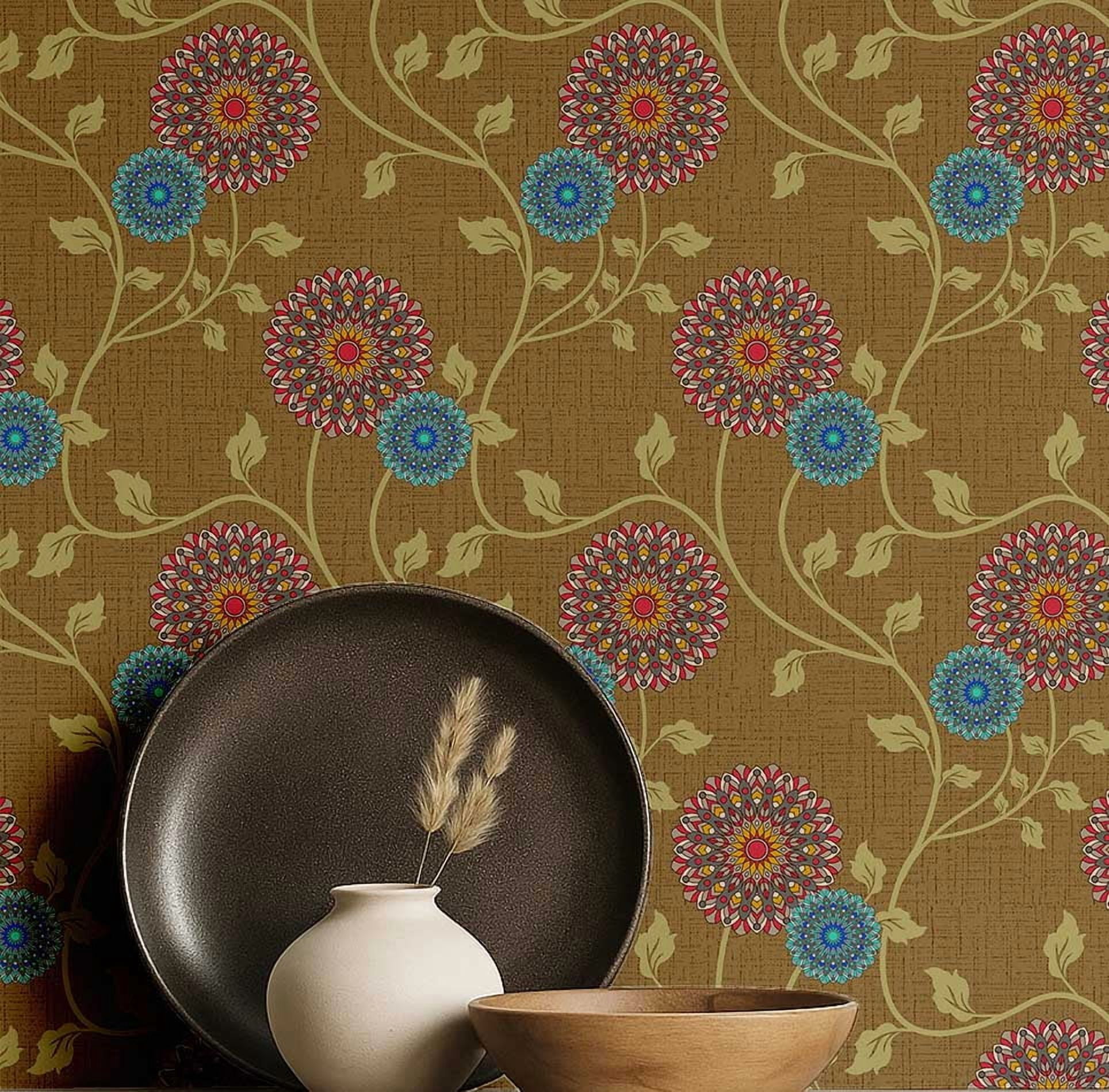 S4Sassy Floral Wallpaper - Brown Walls Covering, 25" x 360" Self ...