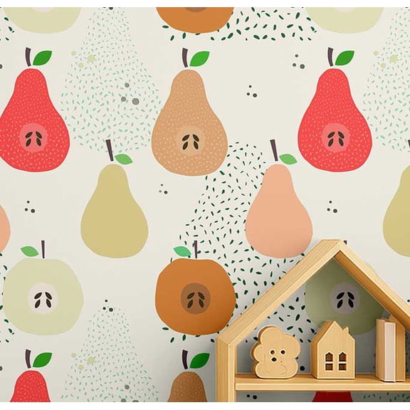 S4Sassy Fruit Print Wallpaper - Red Wall Covering, 25" x 60" Self-Adhesive Vinyl Walls Paper, Walls Wrap, Easy DIY Wall Covering For Kids Bedroom, Kids room wall decor, Playroom Wallpaper