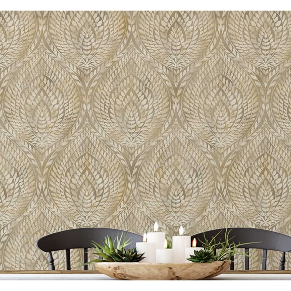 S4Sassy Geometric Leaf Wallpaper - Beige Wall Covering, 25" x 360" Self-Adhesive Textured Vinyl Wallpaper, Wall Wrap, Easy DIY Decor For Farmhouse Bedroom, Living Room, Cabinets, Living Spaces