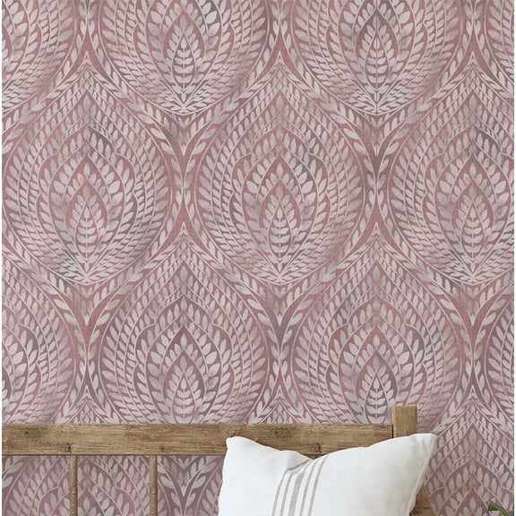 S4Sassy Geometric Leaf Wallpaper - Pink Wall Covering, 25" x 120" Self-Adhesive Textured Vinyl Wallpaper, Wall Wrap, Easy DIY Decor For Farmhouse Bedroom, Living Room, Cabinets, Living Spaces