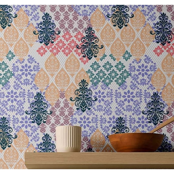 S4Sassy Geometric Motif Tile Wallpaper- Multi Wall Covering,25"x 60" Self-Adhesive Textured Vinyl Walls Paper, Wallwrap, DIY Wall Covering For Boho aesthetic wall decor, Living Room, Living Space