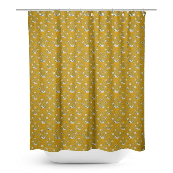 S4Sassy Gold Anemone & Leaves Printed Bathroom Curtain Waterproof Shower Drapes-60 x 84 Inch