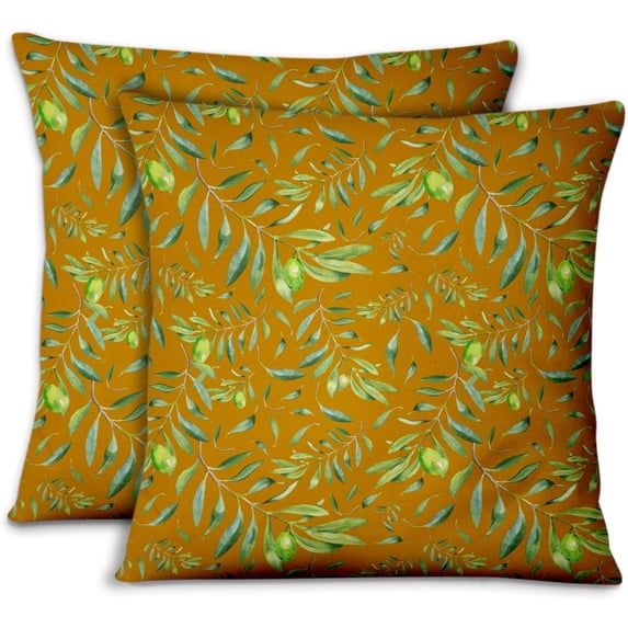 S4Sassy Gold Velvet Palm Sofa Cushion Case Home Decorative Square Pillow Cover Throw 2Pcs-16 x 16 Inches