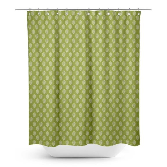 S4Sassy Green Floral Block Decorative Waterproof Printed Shower Curtain Roller Hooks Drapes-60 x 75 Inch
