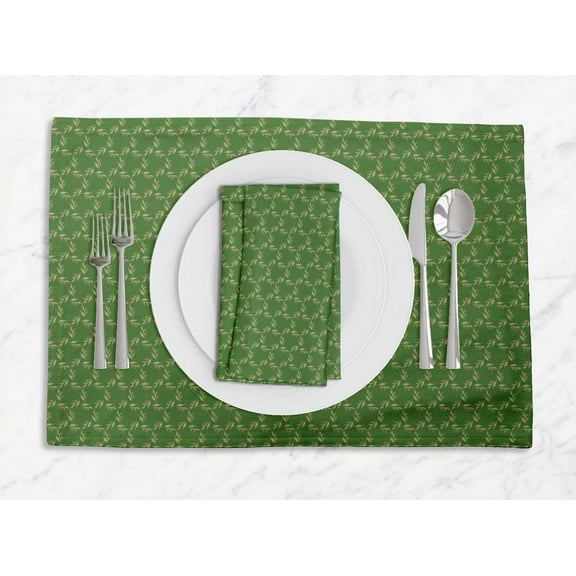 S4Sassy Green Flower Leaves Washable Printed Dining Reversible Tablemats With Napkins Set