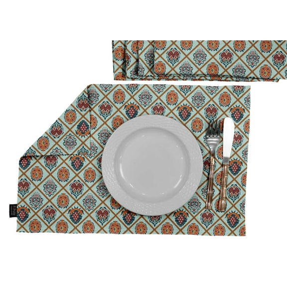 S4Sassy Green Geometric & Art African Table Decor Placemat Reversible Dining Mat Reversible-12 x 18 Inches